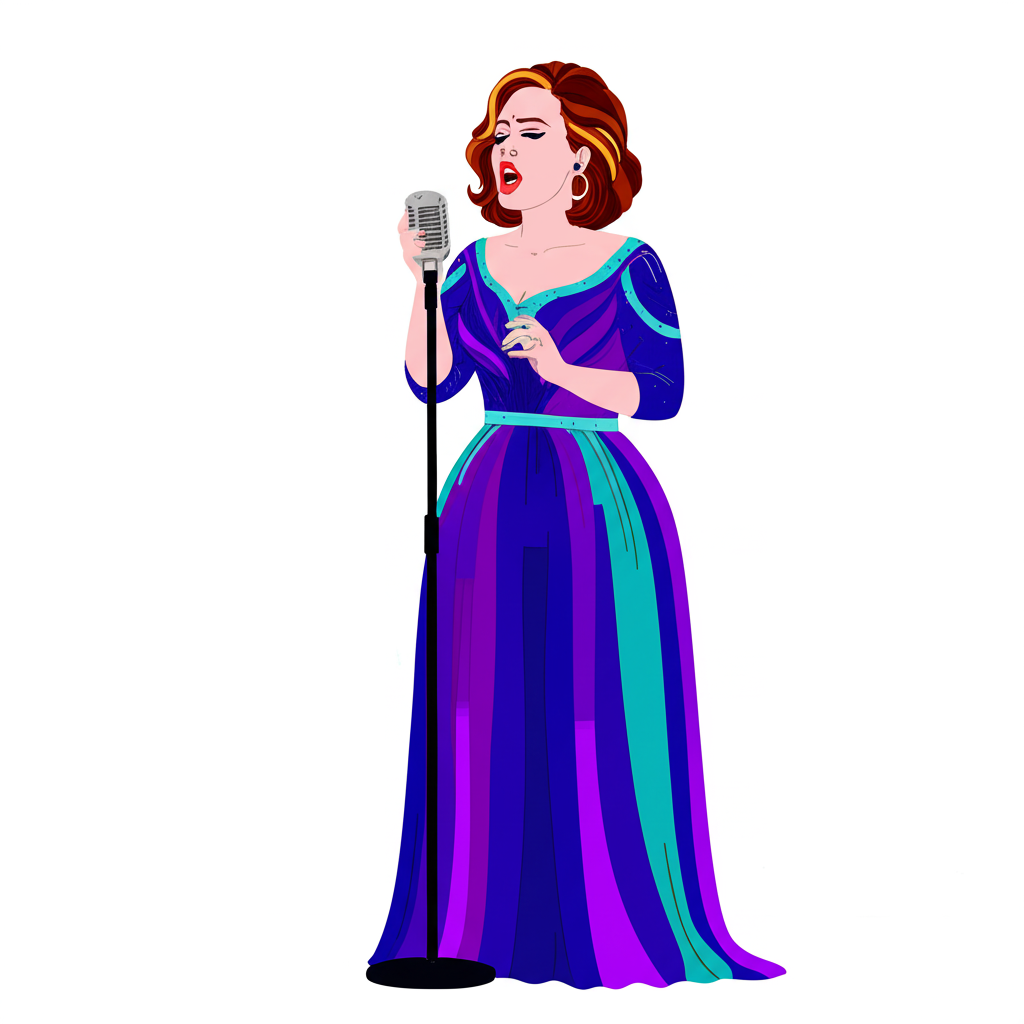 Adele-Inspired Singer Coloring Page - Colored Preview