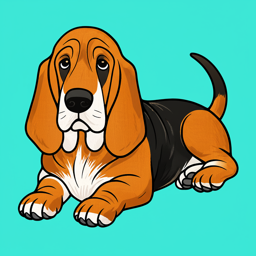 Adorable Basset Hound Coloring Page - Colored Preview