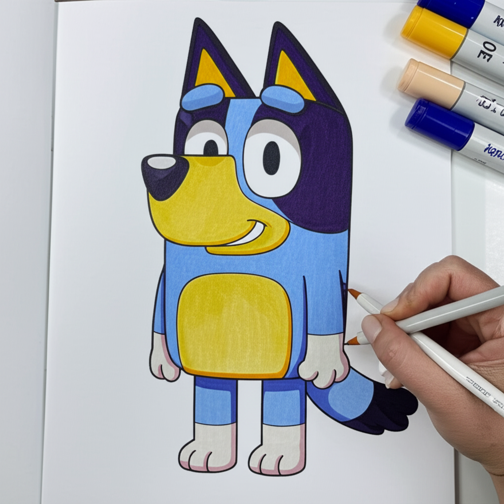 Adorable Bluey Heeler Coloring Page - Colored Preview