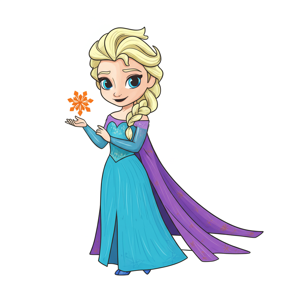 Adorable Chibi Elsa Coloring Page - Colored Preview