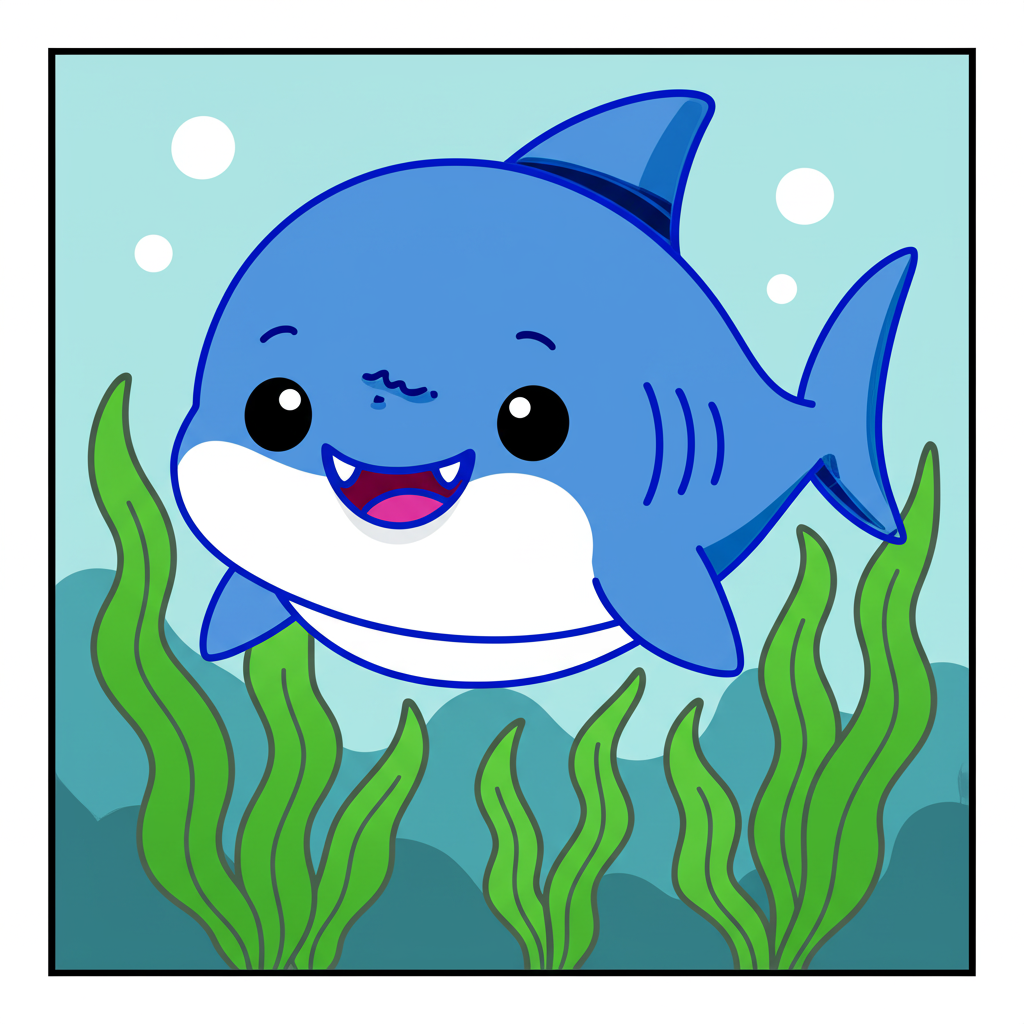 Adorable Kawaii Shark Coloring Page - Colored Preview