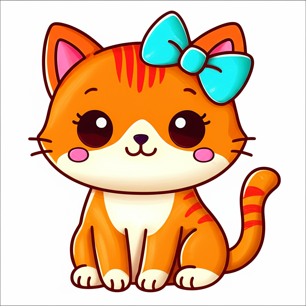 Adorable Kitty with Bow Coloring Page - Colored Preview