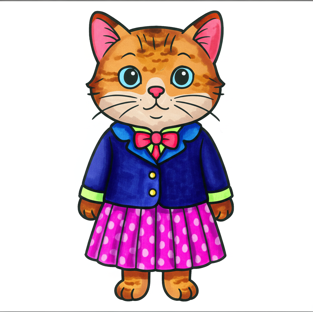 Adorable School Kitty Coloring Page - Colored Preview