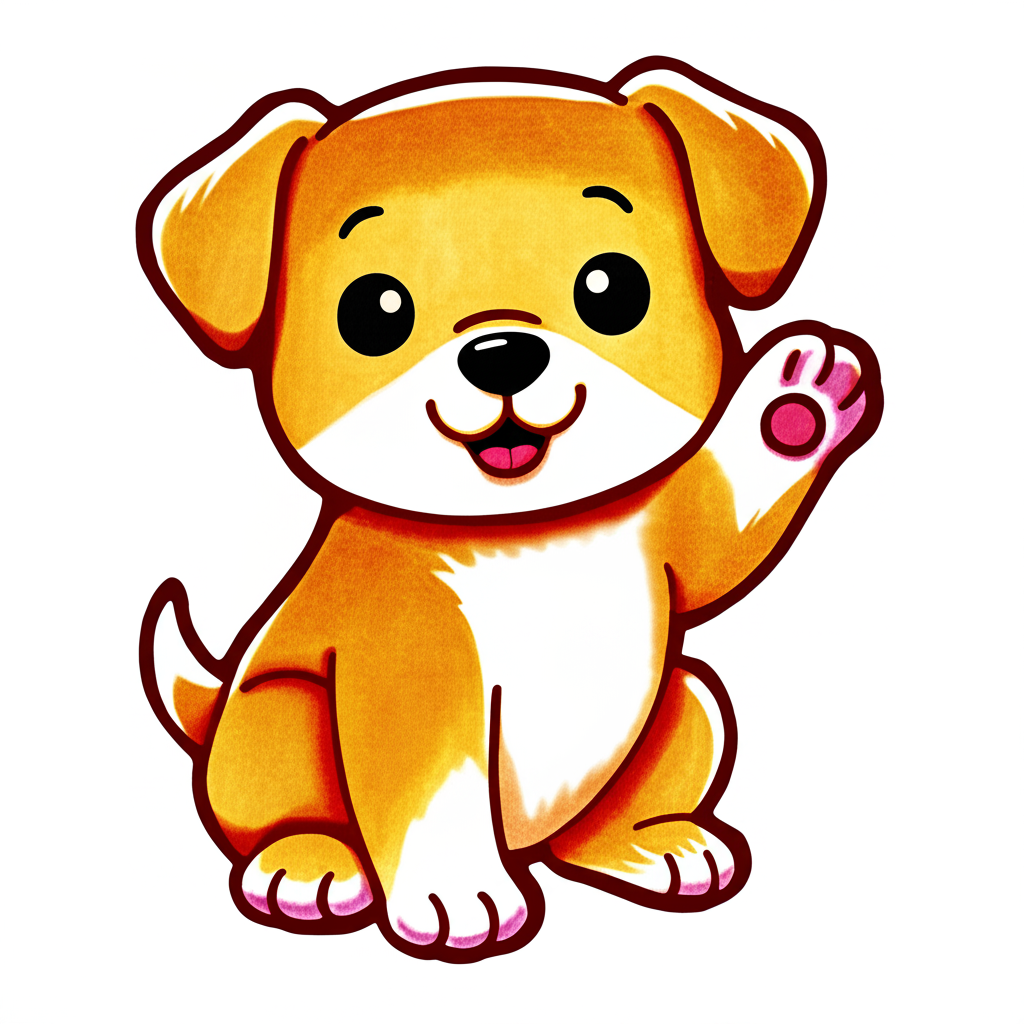 Adorable Waving Puppy Coloring Page - Colored Preview