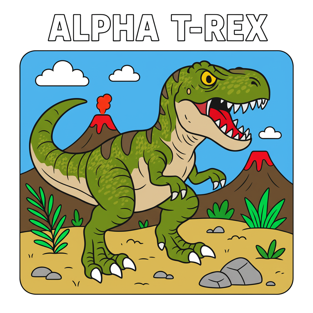 Alpha T-Rex Dinosaur Coloring Page - Colored Preview