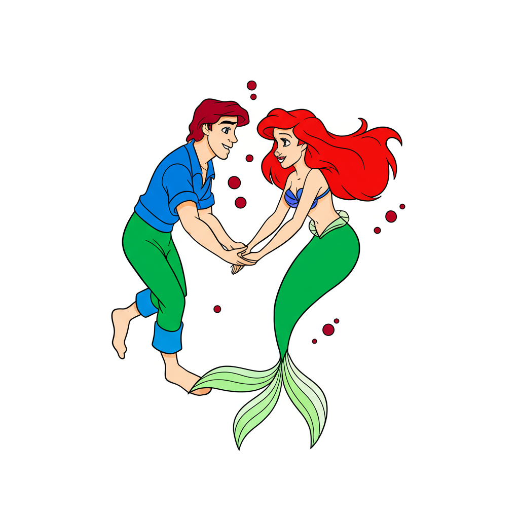 Ariel and Prince Eric Underwater Romance Coloring Page - Colored Preview