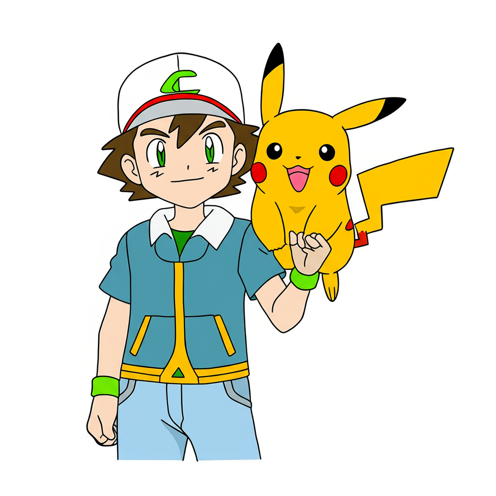 Ash and Pikachu Pokemon Adventure Coloring Page - Colored Preview