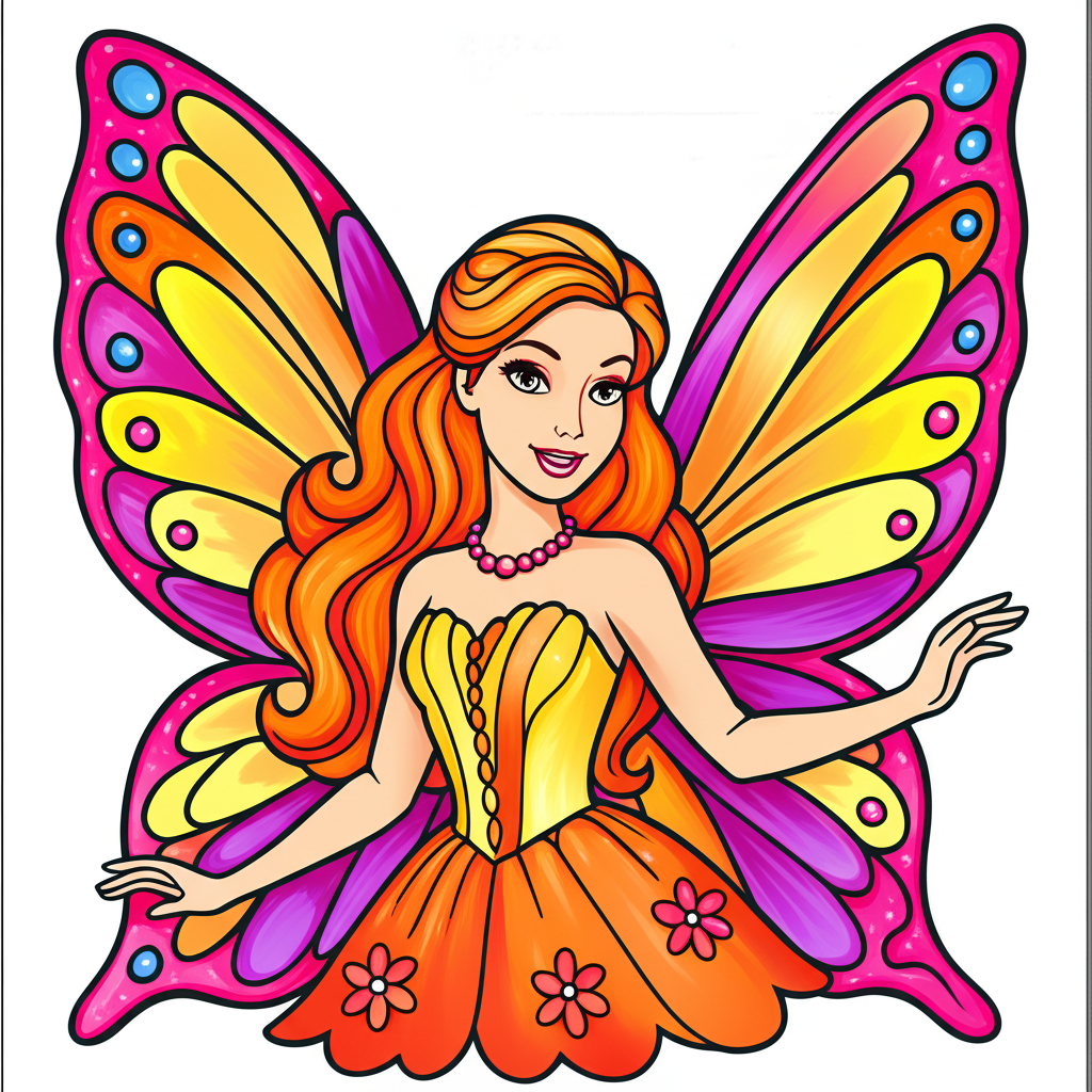 Enchanting Barbie Mariposa Fairy Coloring Page - Colored Preview