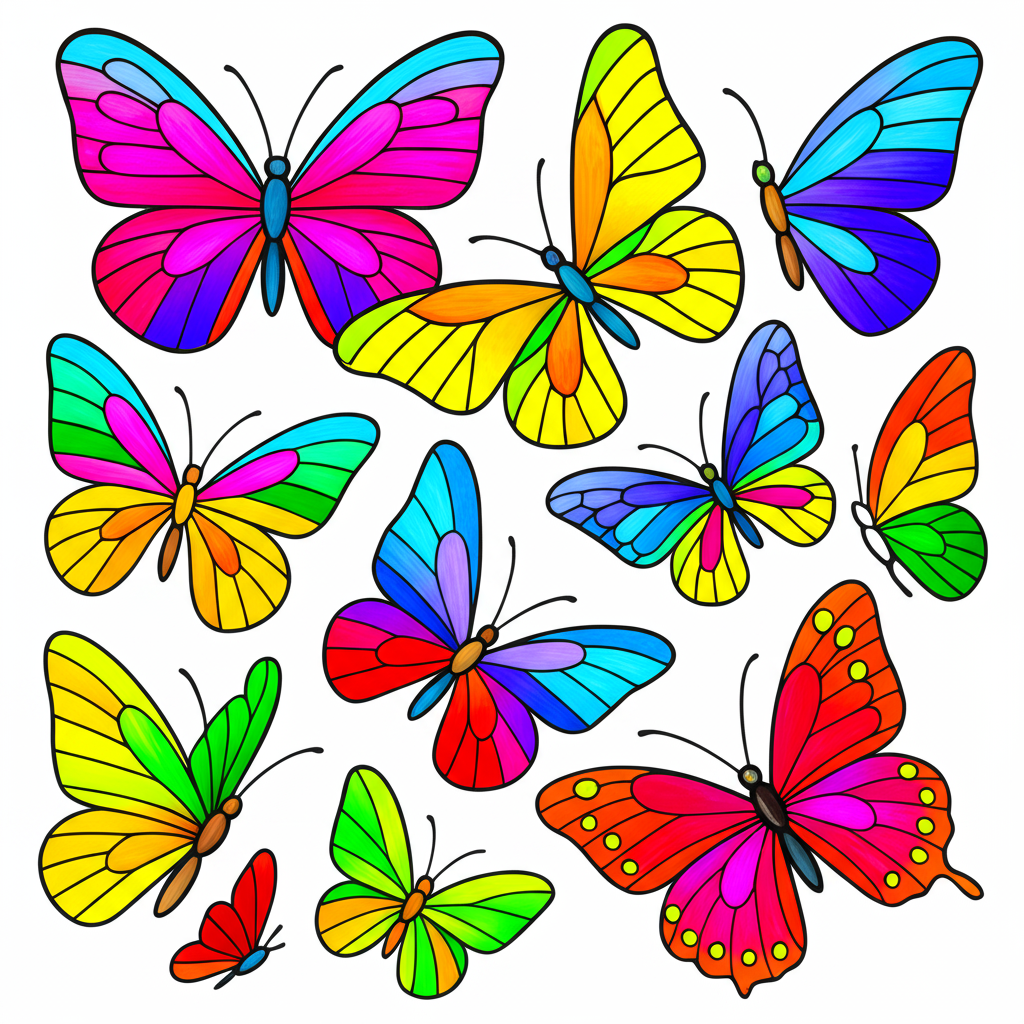 Beautiful Butterfly Collection Coloring Page - Colored Preview