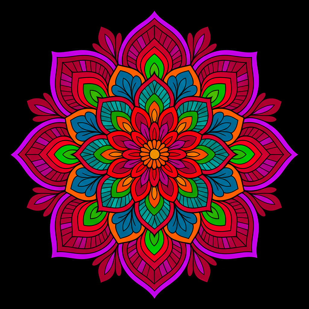 Beautiful Flower Mandala Coloring Page - Colored Preview