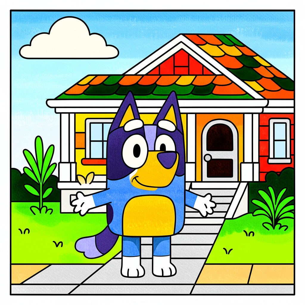 Bluey and Her House Coloring Page - Colored Preview