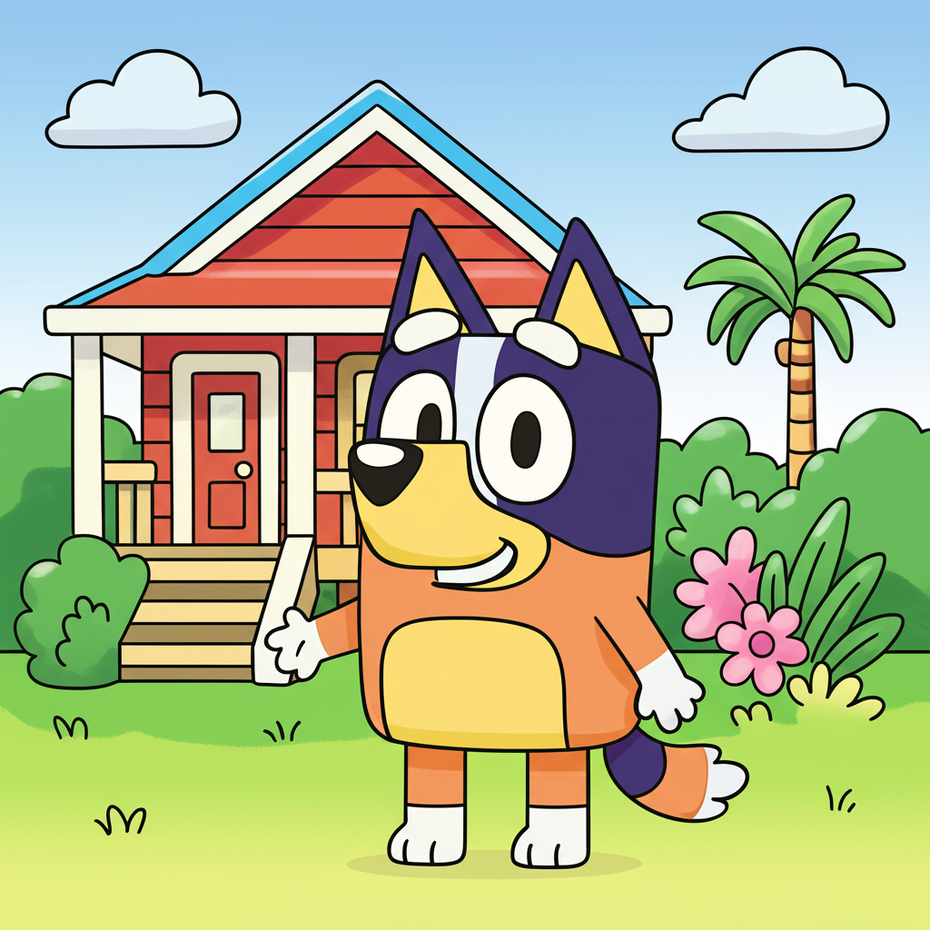 Bluey and Her House Coloring Page - Colored Preview