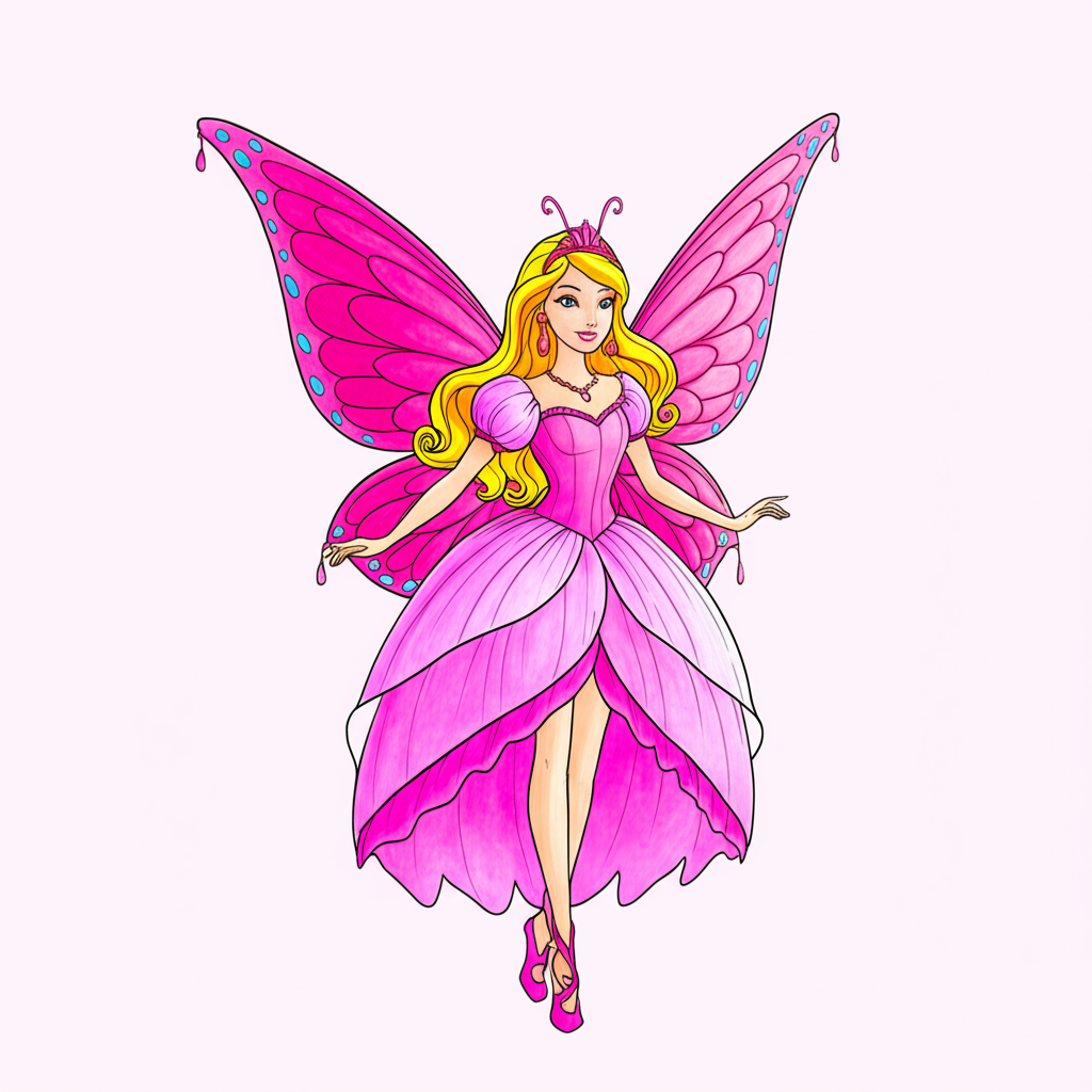 Enchanting Butterfly Fairy Princess Coloring Page - Colored Preview