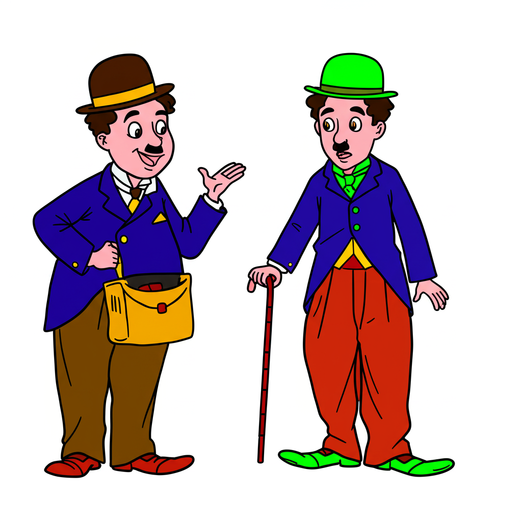 Charlie Chaplin Inspired Duo Coloring Page - Colored Preview