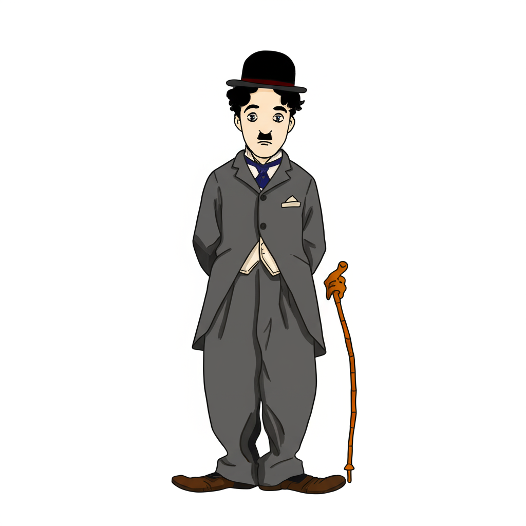 Classic Charlie Chaplin "The Tramp" Coloring Page - Colored Preview