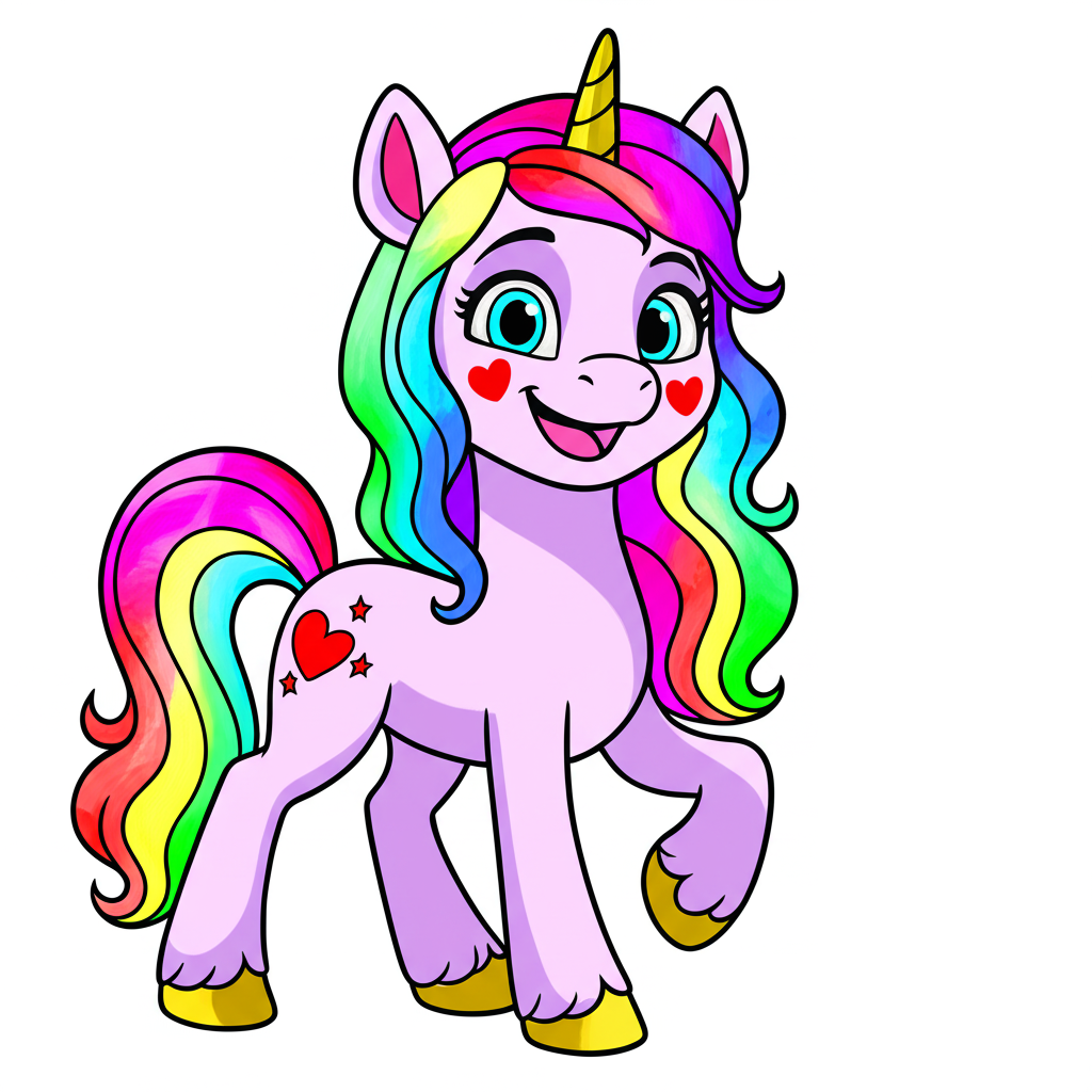 Charming Cartoon Unicorn Coloring Page - Colored Preview