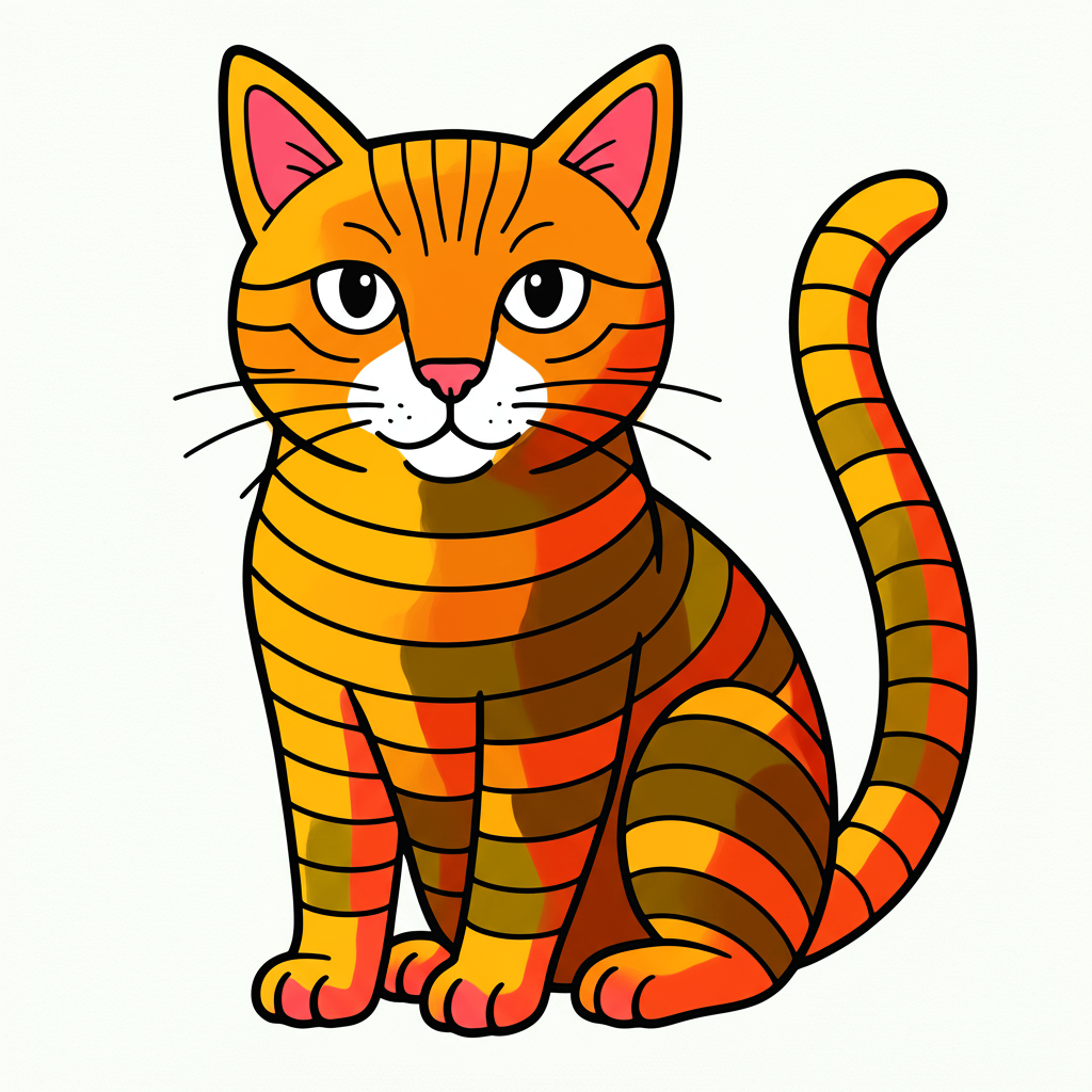 Charming Striped Cat Coloring Page - Colored Preview