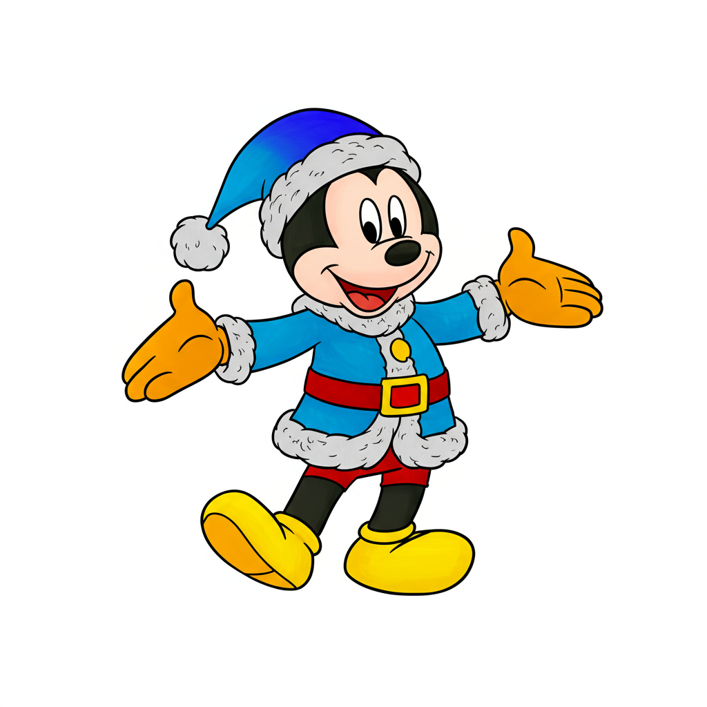 Christmas Mickey Mouse Santa Coloring Page - Colored Preview