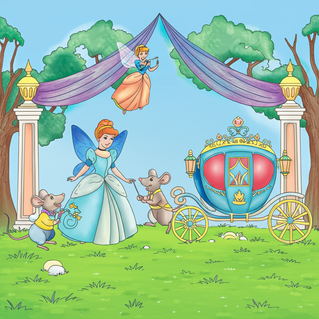 Cinderella's Magical Night Coloring Page - Colored Preview
