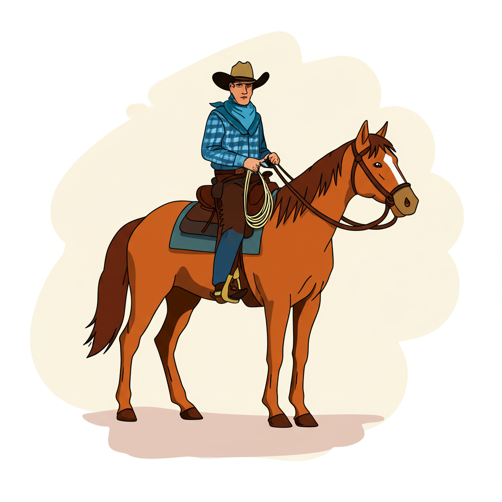 Classic Cowboy and Horse Coloring Page - Colored Preview