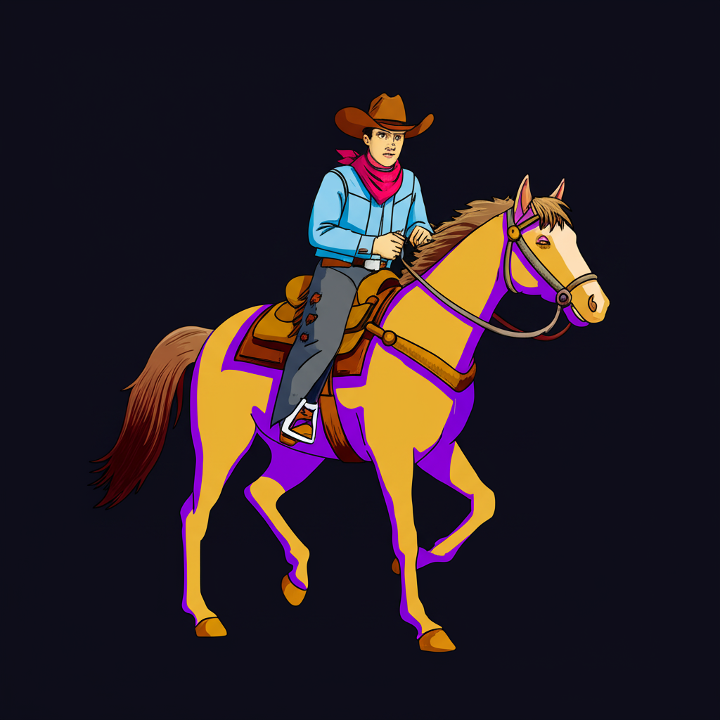 Classic Cowboy Riding Horse Coloring Page - Colored Preview