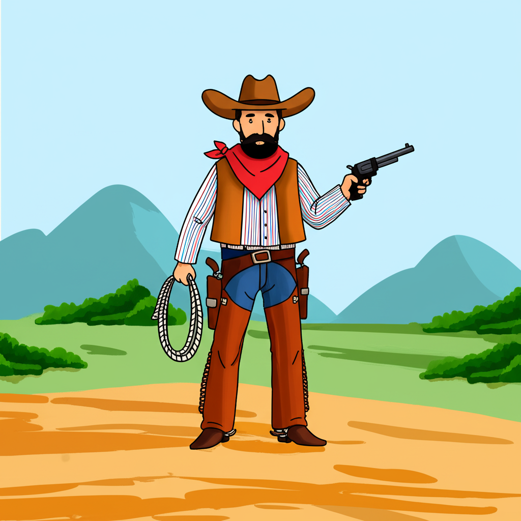 Classic Cowboy Coloring Page - Colored Preview