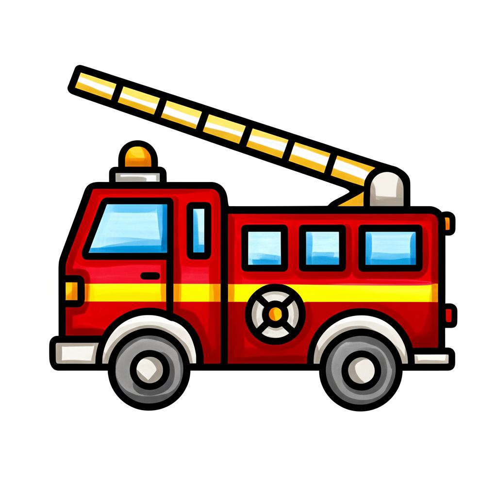 Classic Fire Truck Coloring Page - Colored Preview