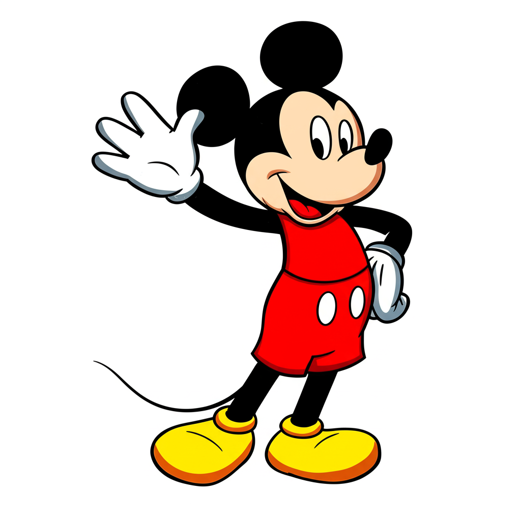 Classic Mickey Mouse Waving Coloring Page - Colored Preview