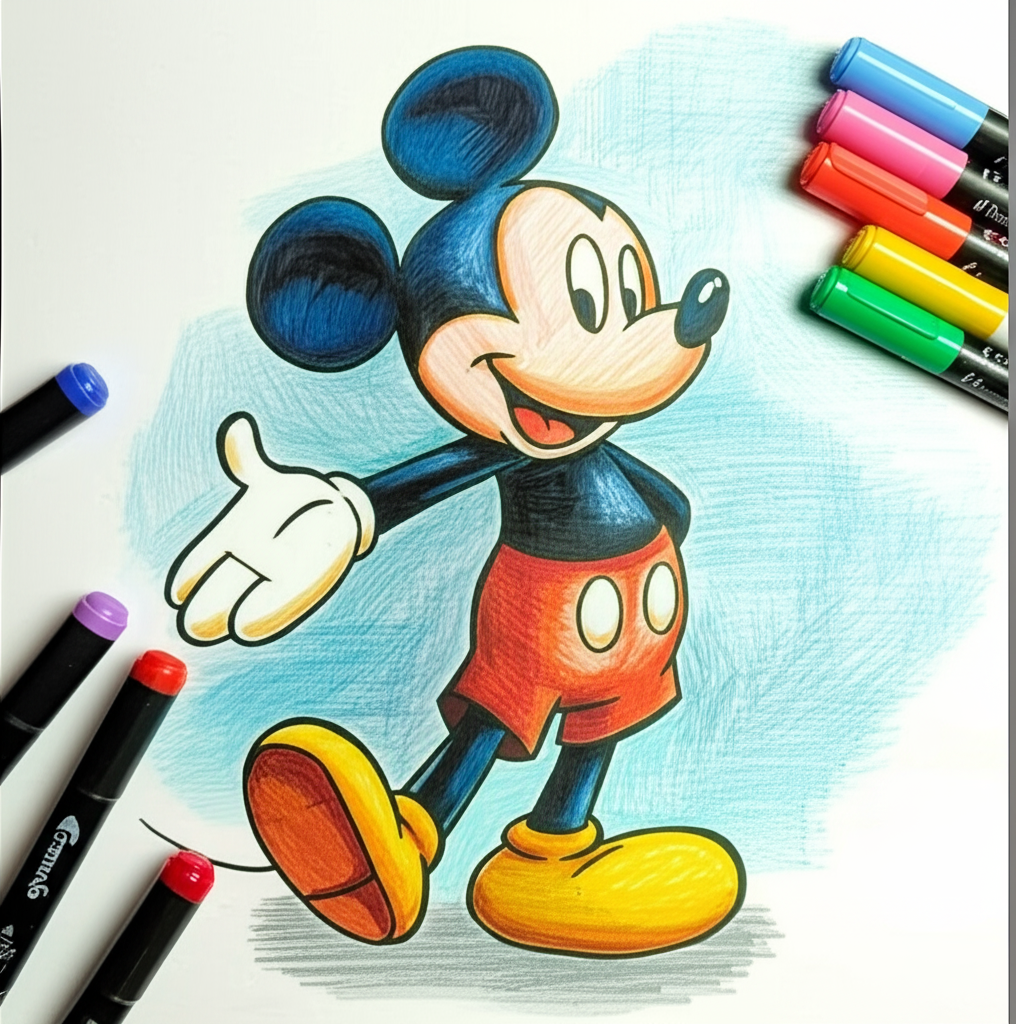 Classic Mickey Mouse Welcoming Coloring Page colored reference