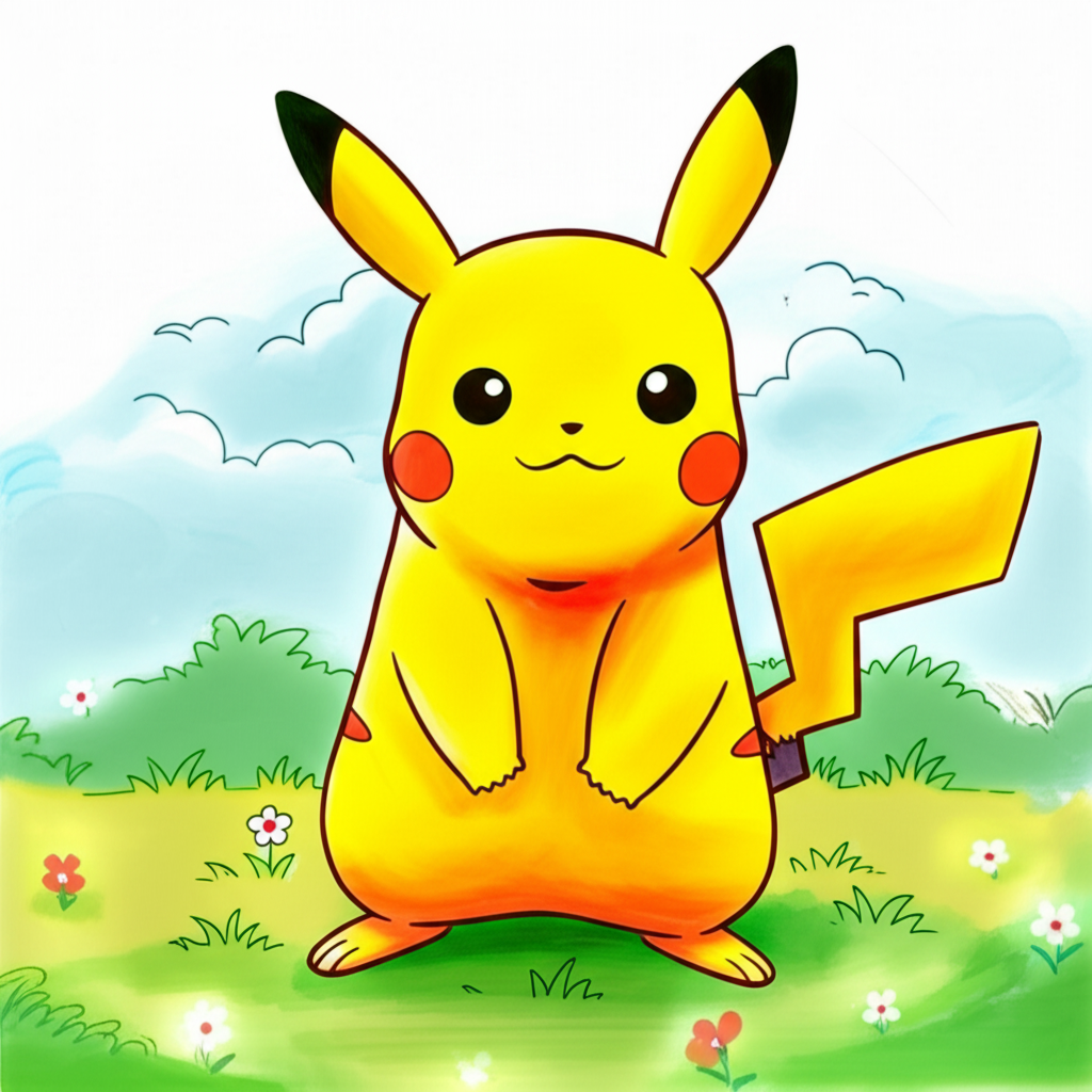 Classic Pikachu Pokémon Coloring Page - Colored Preview