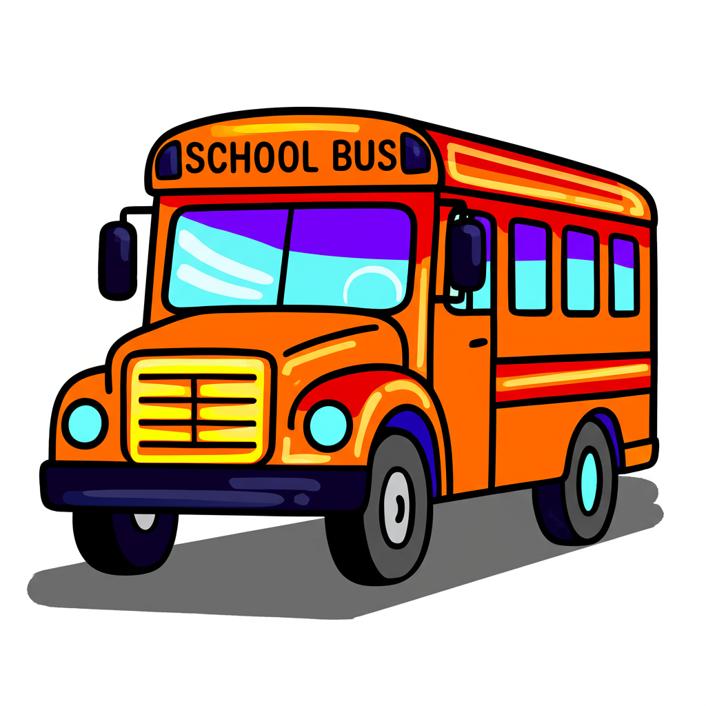 Classic School Bus Coloring Page - Colored Preview