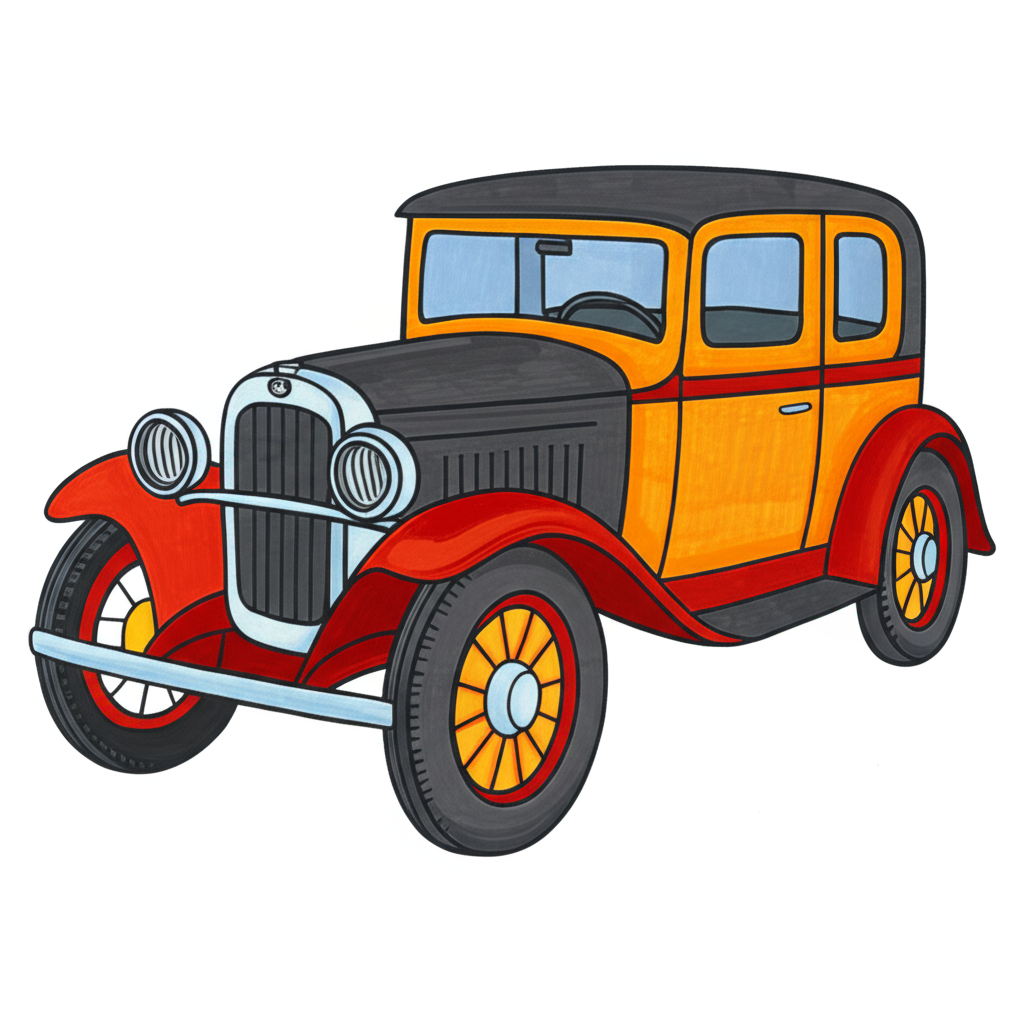 Classic Vintage Car Coloring Page - Colored Preview