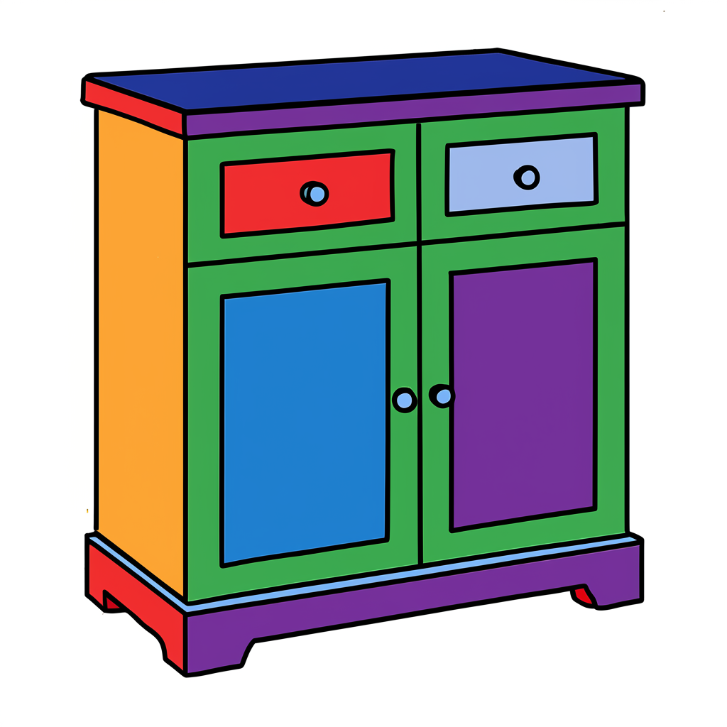 Classic Wooden Cabinet Coloring Page - Colored Preview