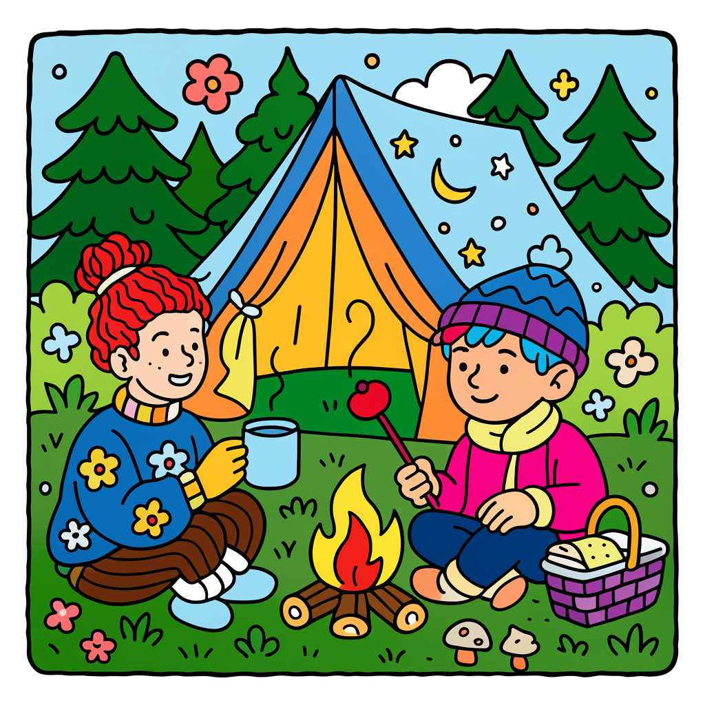 Cozy Campfire Friends Coloring Page - Colored Preview