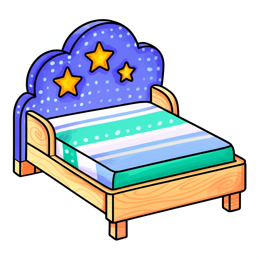 Cozy Cloud and Stars Bed Coloring Page - Colored Preview