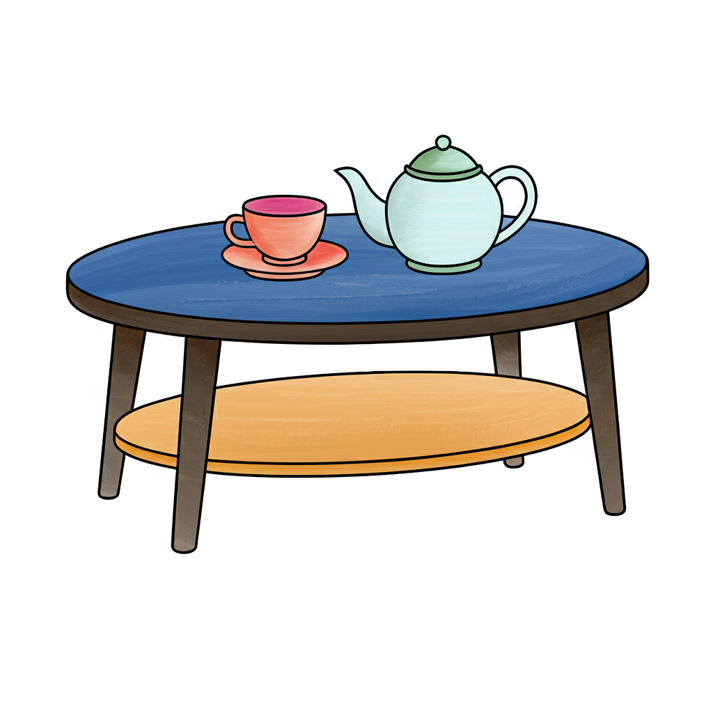 Cozy Coffee Table Tea Set Coloring Page - Colored Preview