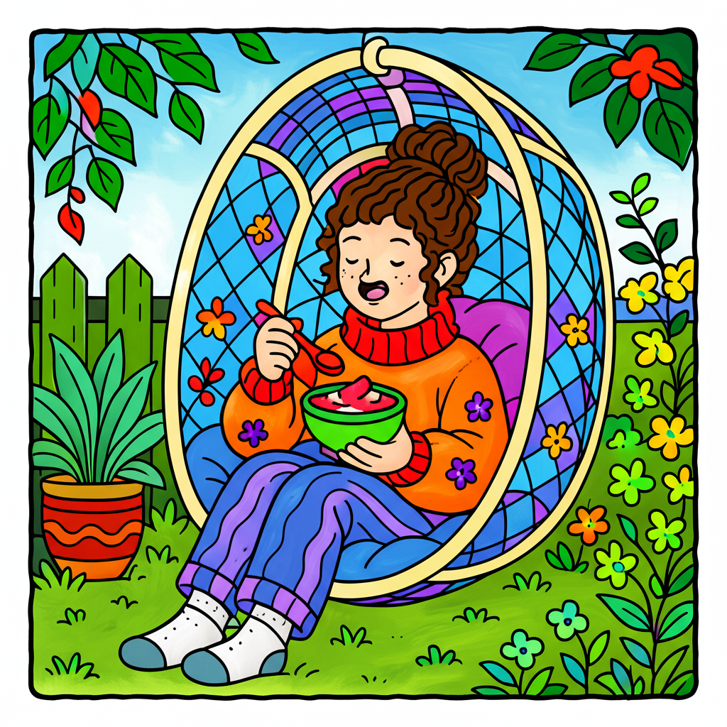 Cozy Garden Retreat Coloring Page - Colored Preview