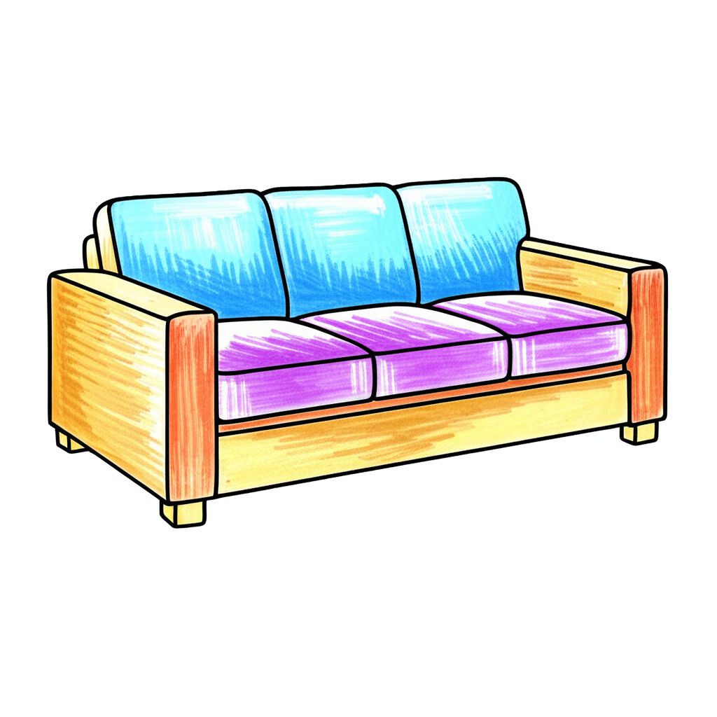 Cozy Modern Sofa Coloring Page - Colored Preview