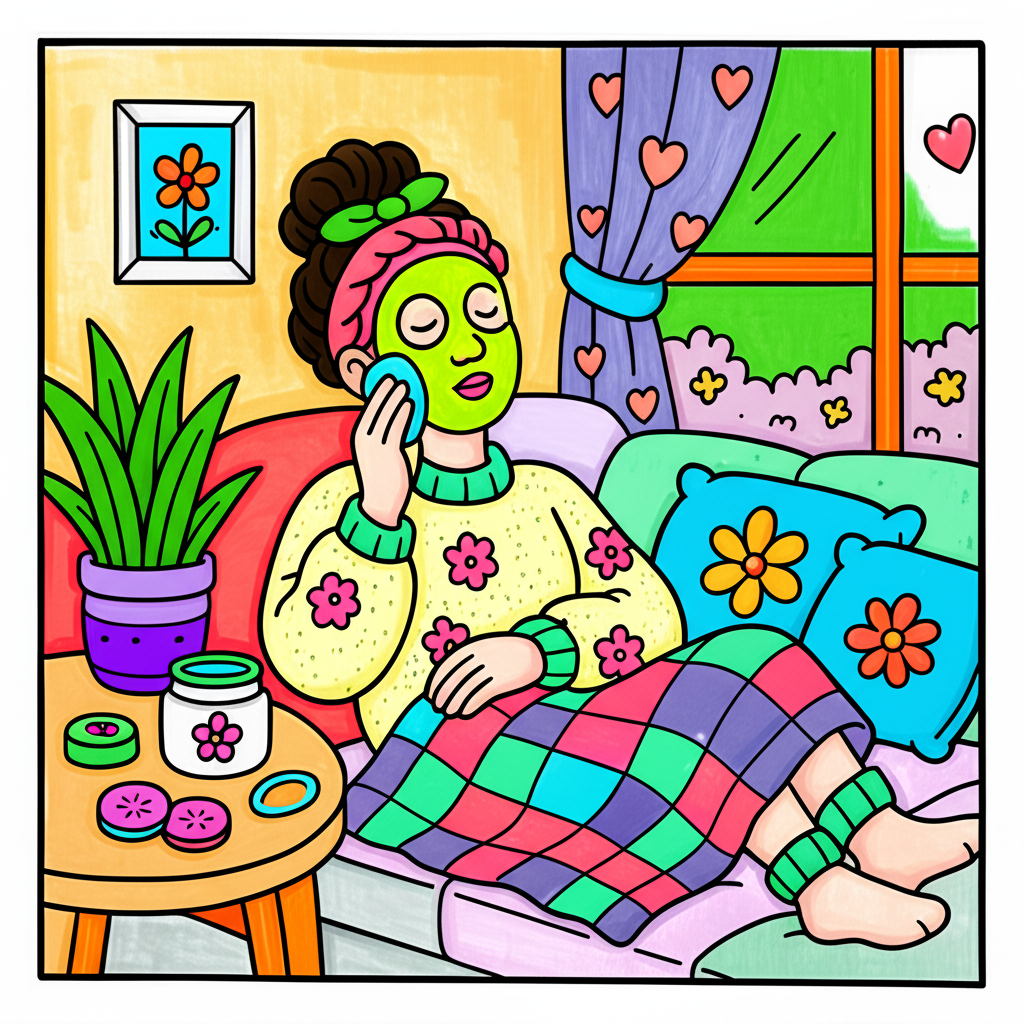 Cozy Self-Care Retreat Coloring Page - Colored Preview