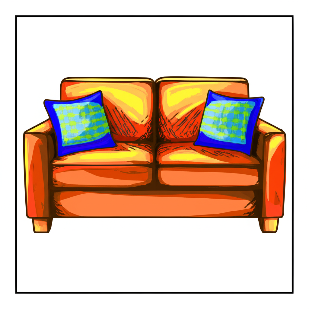 Cozy Sofa and Pillows Coloring Page - Colored Preview