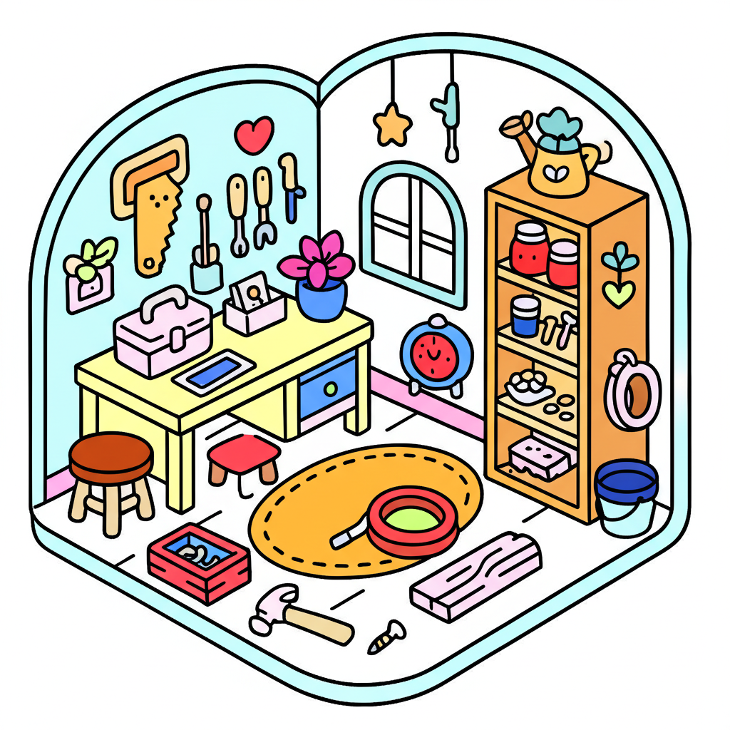 My Cozy Workshop Coloring Page - Colored Preview