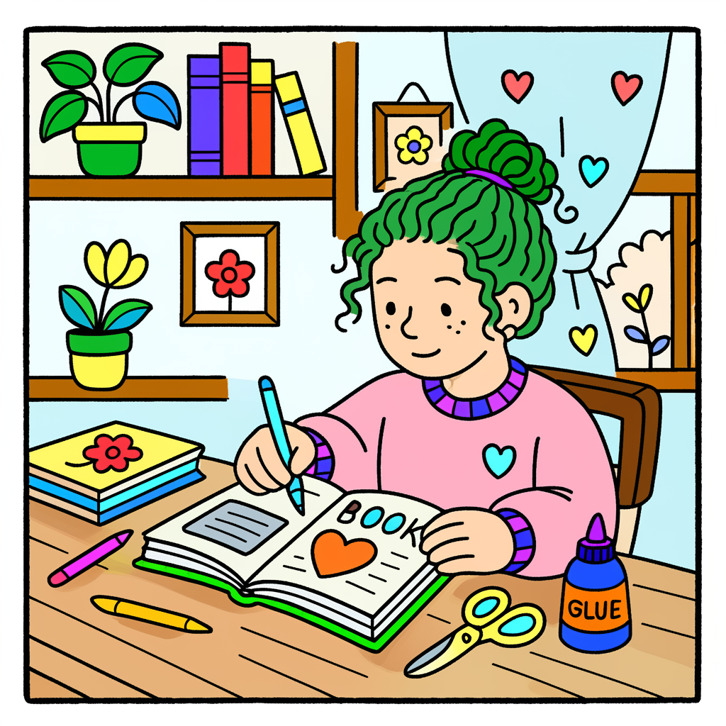 Crafty Girl Scrapbooking Fun Coloring Page - Colored Preview