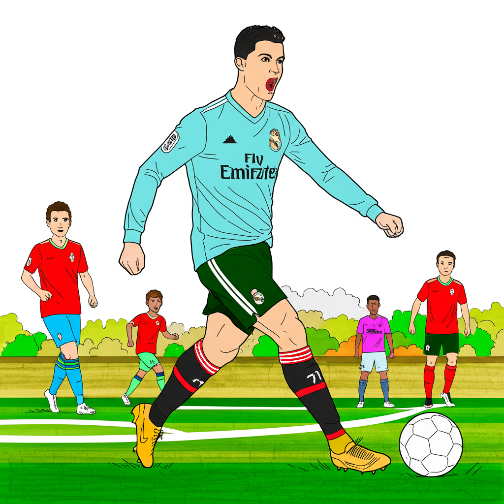 Cristiano Ronaldo Dynamic Kick Coloring Page - Colored Preview