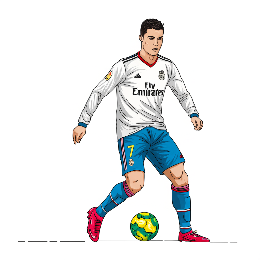 Cristiano Ronaldo Real Madrid Action Coloring Page - Colored Preview