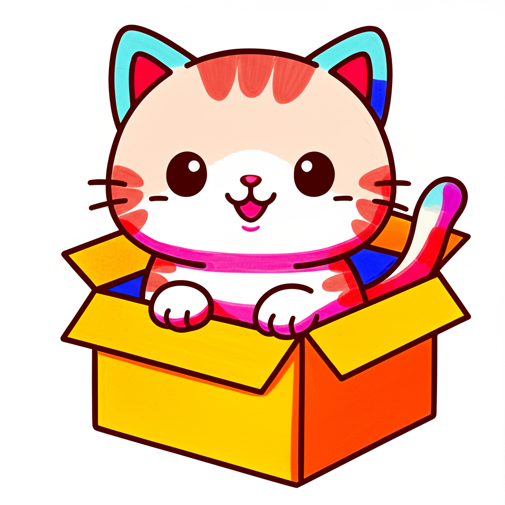 Curious Cat in a Box Coloring Page - Colored Preview