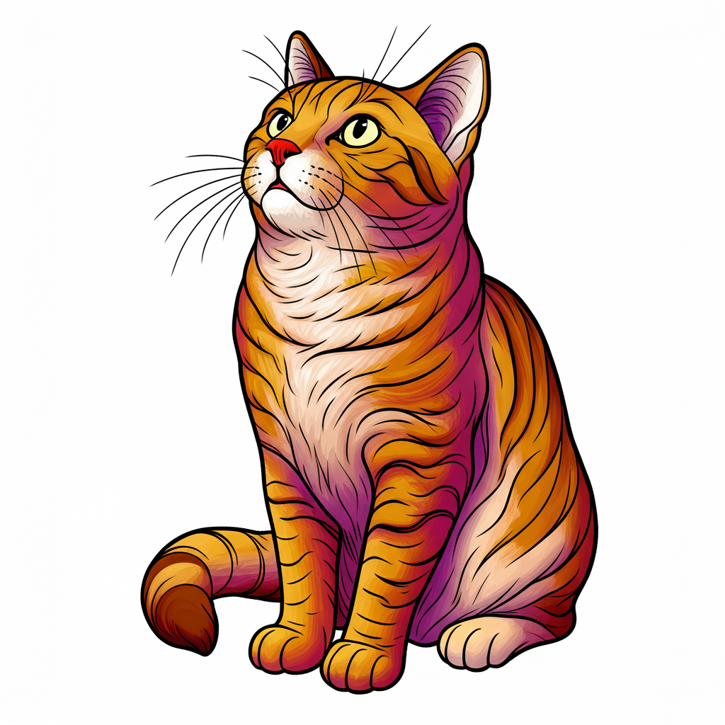 Curious Tabby Cat Looking Up Coloring Page - Colored Preview