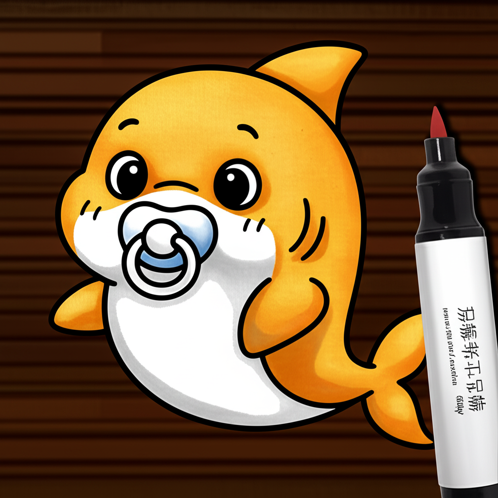 Cute Baby Shark with Pacifier Coloring Page - Colored Preview