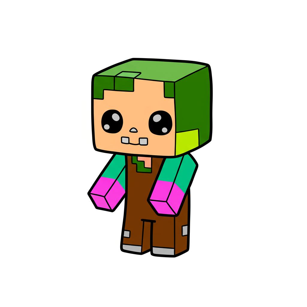 Cute Blocky Character Coloring Page - Colored Preview