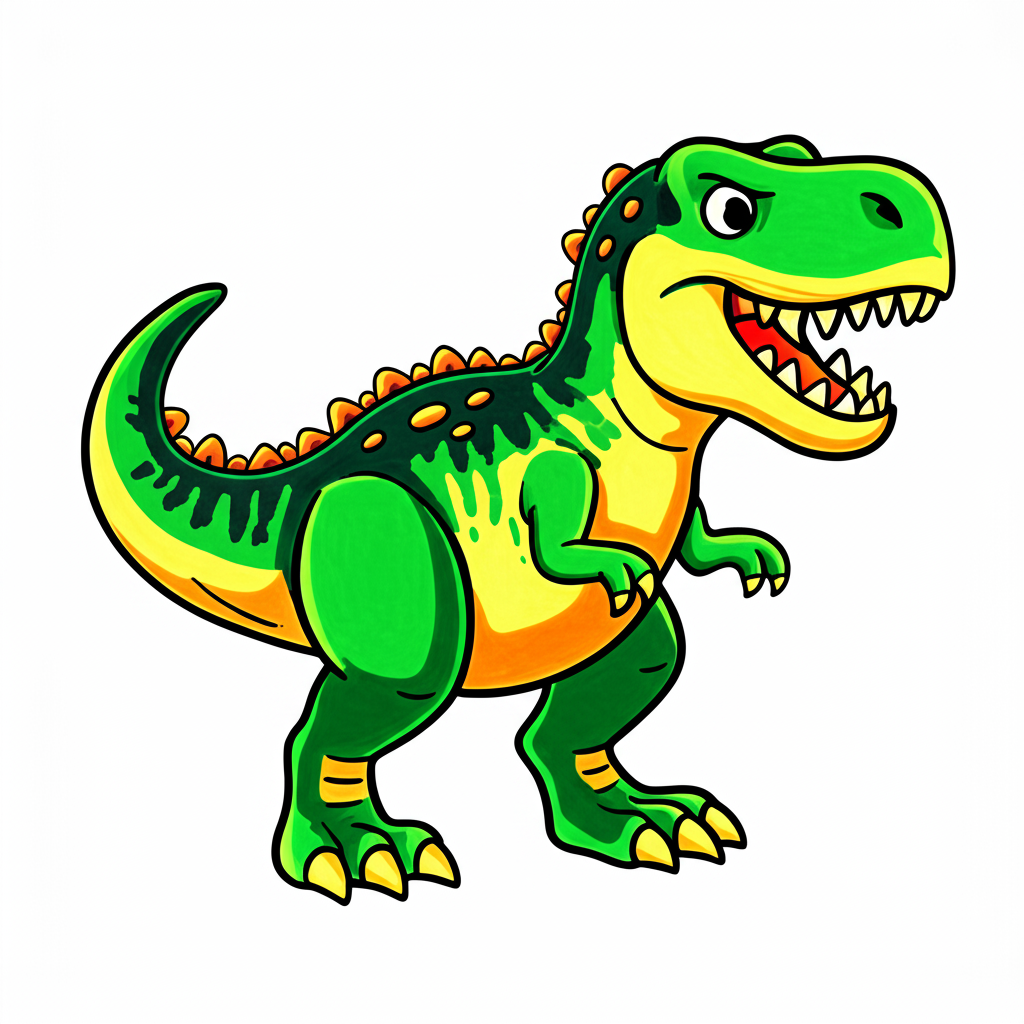 Cute Cartoon T-Rex Dinosaur Coloring Page - Colored Preview