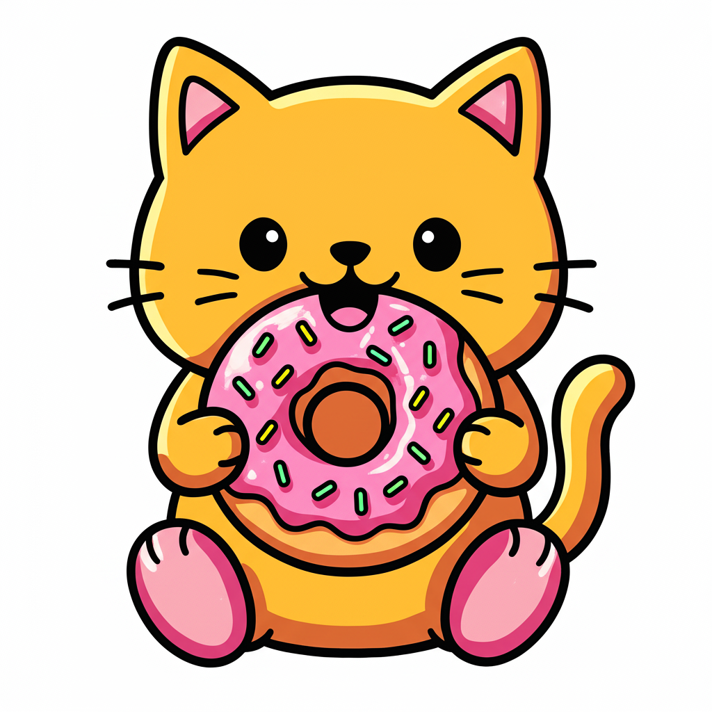Cute Cat Donut Delight Coloring Page - Colored Preview